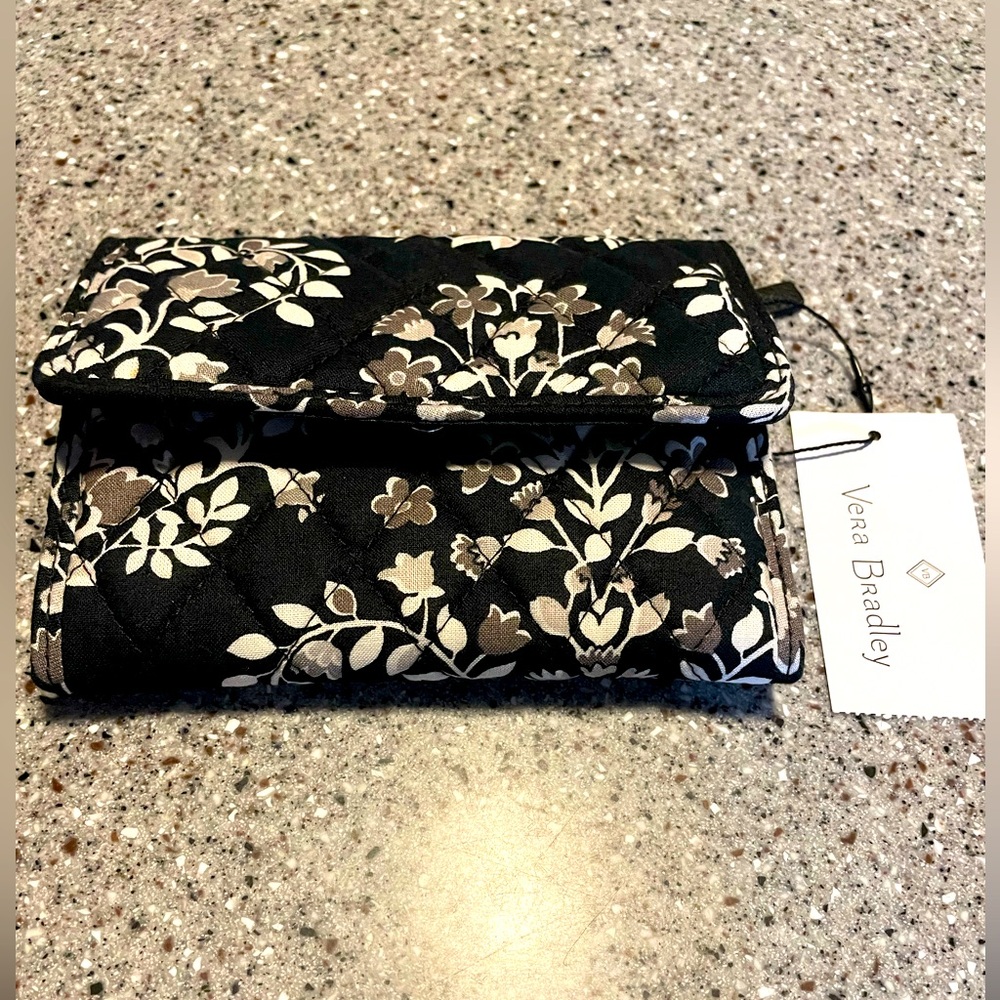 Vera Bradley Black and Cream Floral Clutch Wallet.